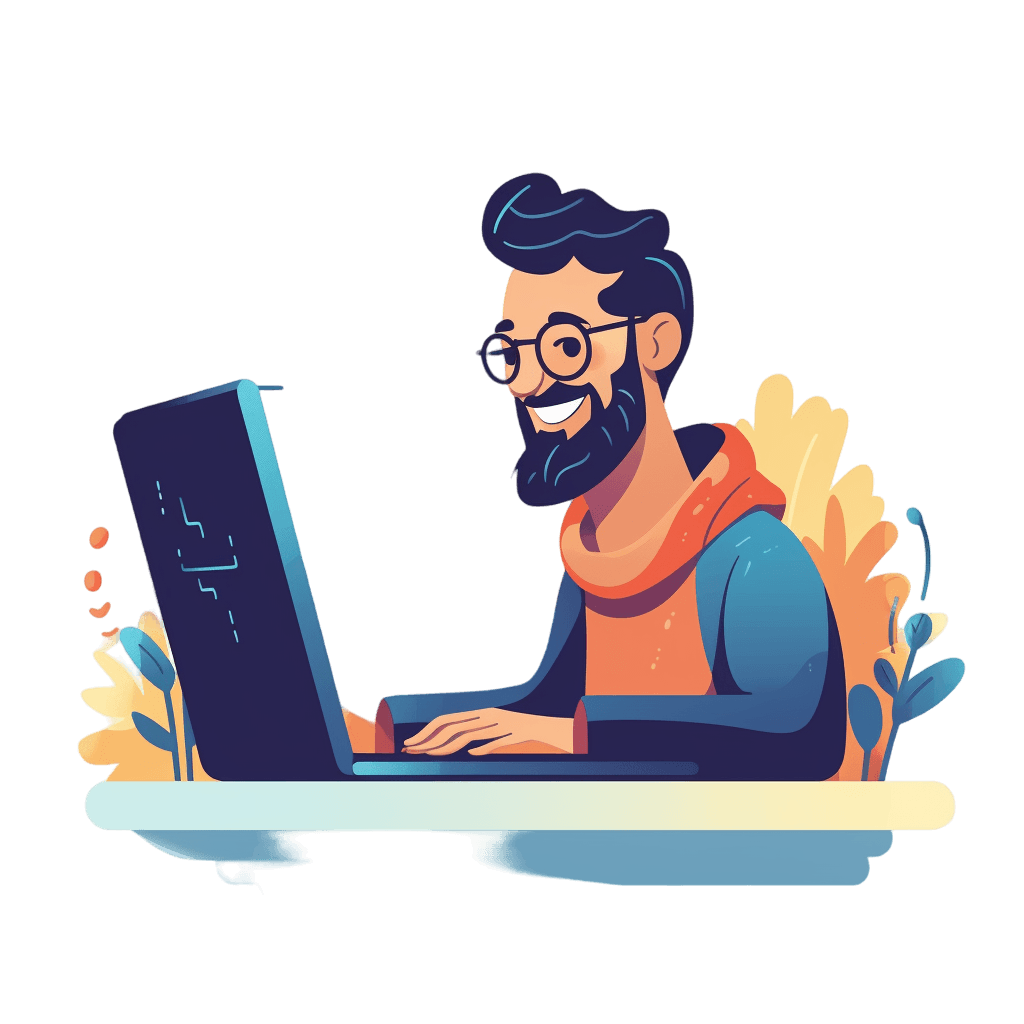 A happy person writing code